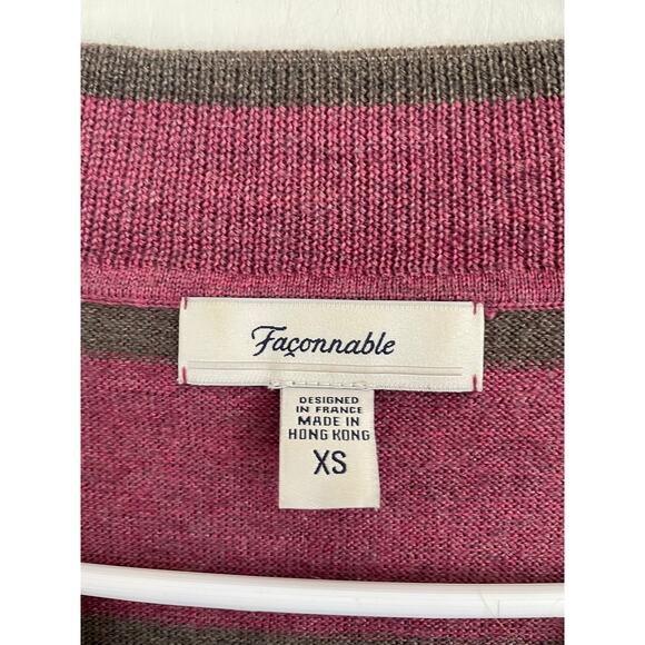 Faconnable pink brown striped v-neck sweater wool silk cashmere lightweight XS - Picture 6 of 8